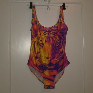 NWOT pink tie dye lion print one piece swimsuit